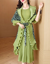 Leopard Print Pleats Dress & Shawl
